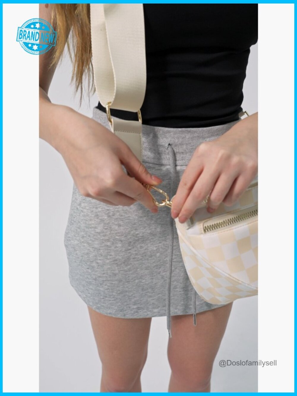 Checkered Nylon Crossbody Bum Bag Adjustable Strap Travel Everyday Purse - Picture 7 of 7